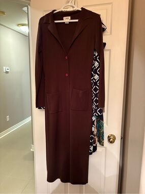 Laura Long Brown Button-Front Knit Cardigan
